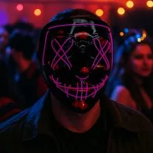 Maska za Halloween z LED lučko, črna, umetna masa, 3 funkcije, 20x17cm