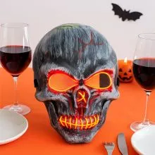 Maska za Halloween z LED lučko, siva, okrvavljena, umetna masa, 3 funkcije, 20x16cm
