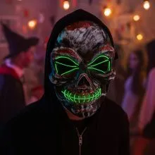 Maska za Halloween z LED lučko, sivo/črna, okrvavljena, umetna masa, 3 funkcije, 20x16.5cm,
