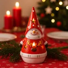 Snežak z LED lučko, terakota, 11.5x8x20.5cm