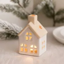 Hiška  bela - svečnik za čajno lučko,lončenina, 7x6x11.3cm