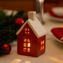Hiška  rdeča - svečnik za čajno lučko, lončenina, 8.6x7.3x15cm