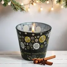 Sveča v steklenem kozarcu GOLD STAR, zvezdice, vonj cimet in pomaranča, 8.2cm