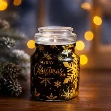 Sveča v steklem kozarcu CHRISTMAS STAR, božična, s steklenim pokrovom, vonj cimet, 10cm