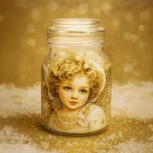 Sveča v steklem kozarcu  ANGEL Gabriel, božična, s steklenim pokrovom, vonj vanilija, 10cm