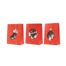 Vrečka darilna, božična, rdeča z zvezdicami, 23x18x10cm, sort.