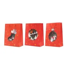 Vrečka darilna, božična, rdeča z zvezdicami, 40x30x12cm, sort.