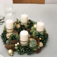 Adventni venček okrogel, naravni material, PVC, steklo, 34x34x8.5cm