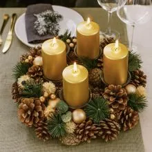 Adventni venček okrogel, naravni material, PVC, steklo, 34x34x8.5cm