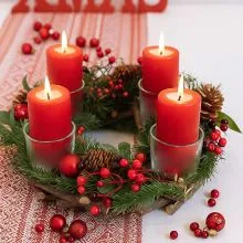 Adventni venček okrogel, naravni material, PVC, steklo, 34x34x8cm