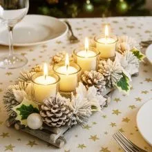 Adventni venček, podolgovat, bel, naravni material, PVC; steklo, 46x19x9cm