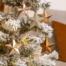 Krogle božične, zvezde miks srebrna/jantar, set 8/1, PP, 6.5cm