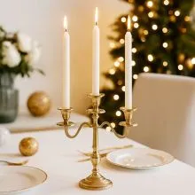 Svečnik za 3 sveče, zlat, aluminij, 30cm, sort.