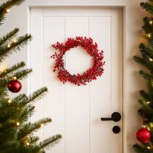 Venček božični za na vrata, rdeče jagodičevje, 30cm
