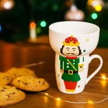 Set skodelice 330ml in sklede 13.5x6cm, božični motiv, porcelan, sort.