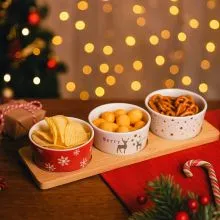 Servirni set, božični motiv, 4/1, porcelan/bambus