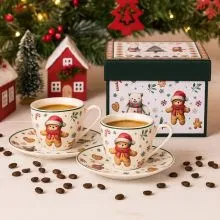 Set 2 skodelic s podstavkom božični motiv CHRISTMAS CUTIES, v darilni embalaži, 270ml, new bone, 6.5cm