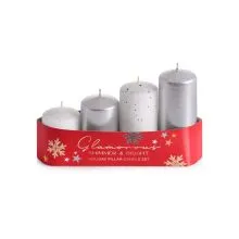 Sveča adventna, 4/1, 40x55/70/85/100, sebrni mix