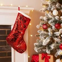 Nogavica božična z glitri, 100% poliester, 40cm, sort.