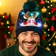 Kapa zimska z LED lučkami, božični motiv, UNI, 100% poliakril, sort.