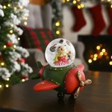 Snežna krogla, avto/letlo/vlak, z božičnim motivom, polimasa, 10cm