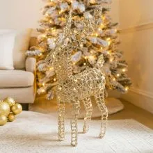 Jelenček zlat, božična dekoracija, 40 LED, na baterije, 37cm