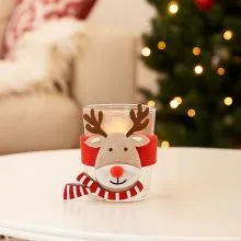 Svečnik za čajno lučko, božični motiv, steklo, 7cm,sort.