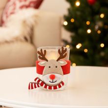 Svečnik za čajno lučko, božični motiv, steklo, 7cm,sort.