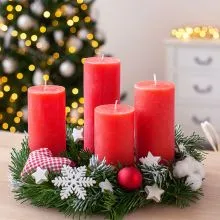 Sveče adventne, rdeče, dišeče, 4/1, 4x8cm+4x7.5cm+4x10cm+4x12cm