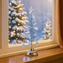 Smreka božična, z LED lučko, kovinska s plastičnimi okraski, 26x11cm