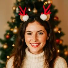 Trak naglavni, božični motiv, črn, jelenčkovi rogi, poliester, sort.