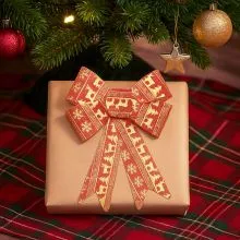 Pentlja božična, rdeča, poliester, 2/1, 16x14cm