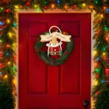 Venček za vrata, božični, figura, Merry Christmas, pena/poliester, 30x25cm, sort.