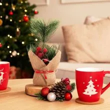 Vejica božična, namizna dekoracija, umetna masa/juta, 14x19cm