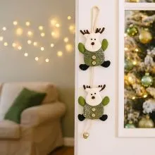 Dekoracija za vrata, božična, 2 figuri na vrvici s kraguljčkom, v zeleni barvi, poliester, 40cm, sort.