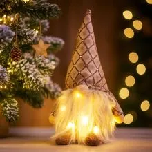 Palček brez okic, z elegantno rjavo kapo, z LED lučko, poliester, 27x9cm