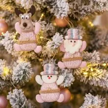 Obesek božični, figura v roza barvi, ter glitri, poliester, 9.5x14cm, sort.