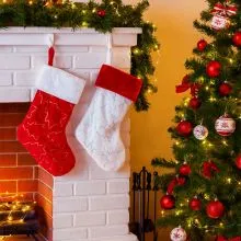 Nogavica božična, smrekice, poliester, 32x45cm, sort.