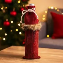 Vrečka za steklenico, božična, rdeča, poliester/juta, 7x28cm