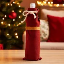 Vrečka za steklenico, božična, rdeča, juta, 7x28cm