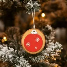 Obesek božični, lesen krog, božična krogla, rdeča, MDF, 7.5cm