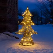 Božična jelka z biserčki, rjav ratan, z LED lučkami, 40LED, 50cm