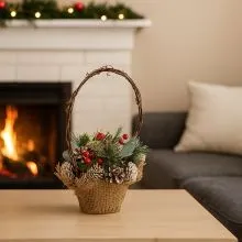 Košara dekorativna, naravni material, PVC, 28x22x21cm