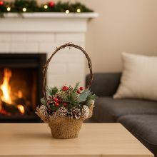 Košara dekorativna, naravni material, PVC, 28x22x21cm