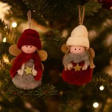 Božična dekoracija, angel z zimsko kapo, 1kom, pliš/les, 10.5cm, sort.