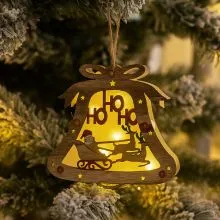 Obesek lesen, zvonček, z LED lučko, božični motiv, 13cm, sort.