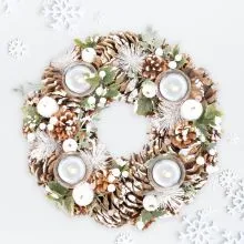 Adventni venček okrogel, naravni material, steklo, 36x36x8 cm