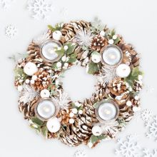 Adventni venček okrogel, naravni material, steklo, 36x36x8 cm