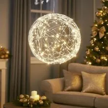 Krogla z LED lučkami, 25 LED, srebrna, na baterije, 20cm