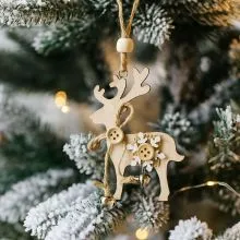 Obesek božični, jelenček, natur, z juto in kraguljčki, MDF,9-10cm